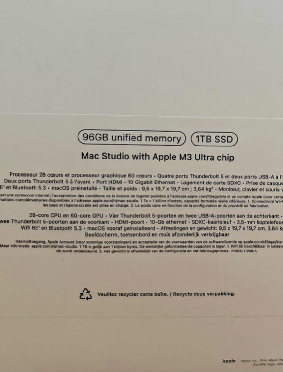 Apple Mac Studio 2024 M3 Ultra 96GB RAM 1TB SSD